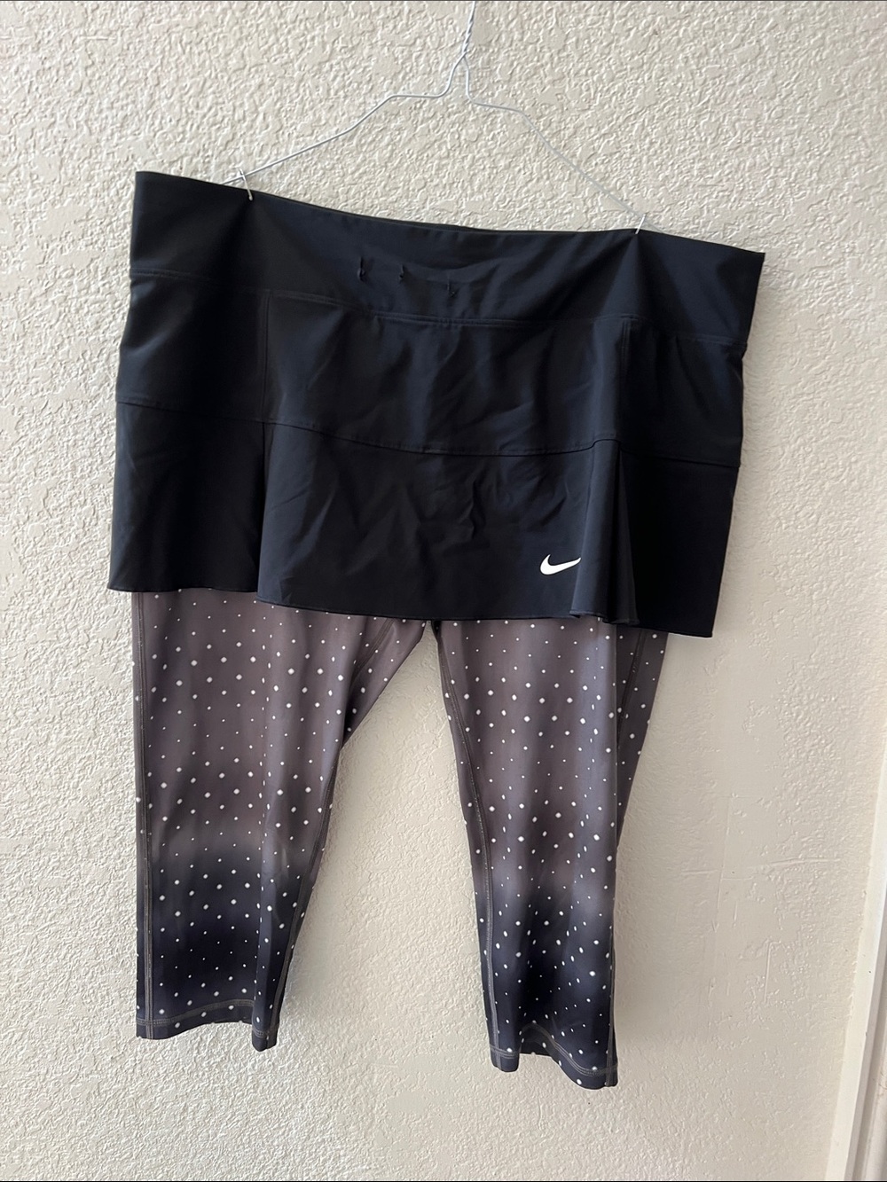 Nike Black Skirted Capri Leggings with Polka Dot Legs